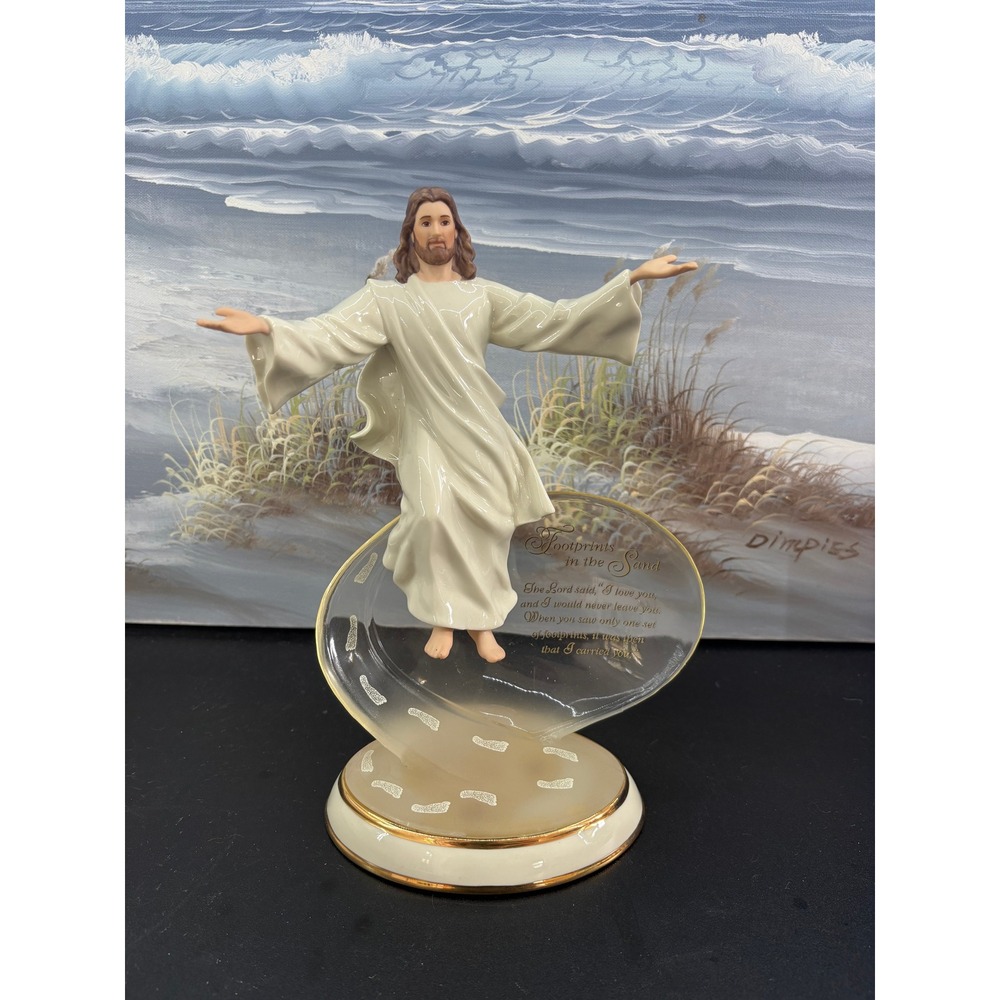 Bradford Exchange Always With You Jesus Footprints in the Sand Figurine 12"